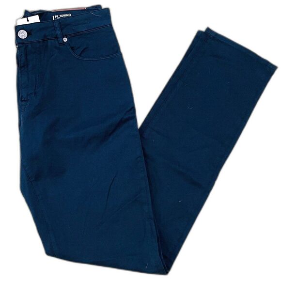 PT Torino NWT 5 Pocket Jean Cut Pants Size 34 US In Solid Blue Cotton Blend Jazz - Picture 1 of 10
